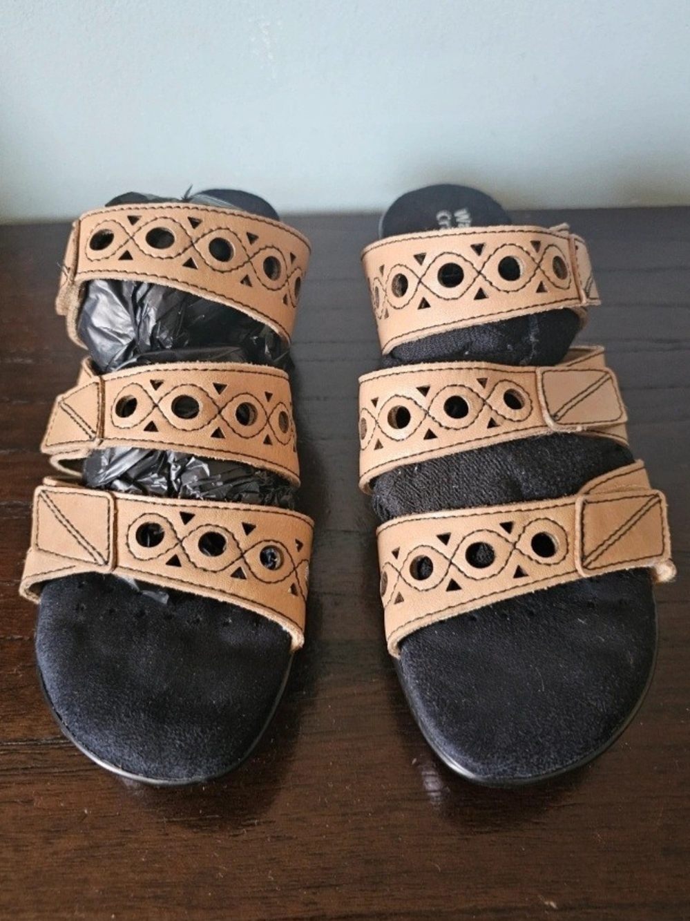Walking Cradles Tan Triple-Strap Cutout Sandals